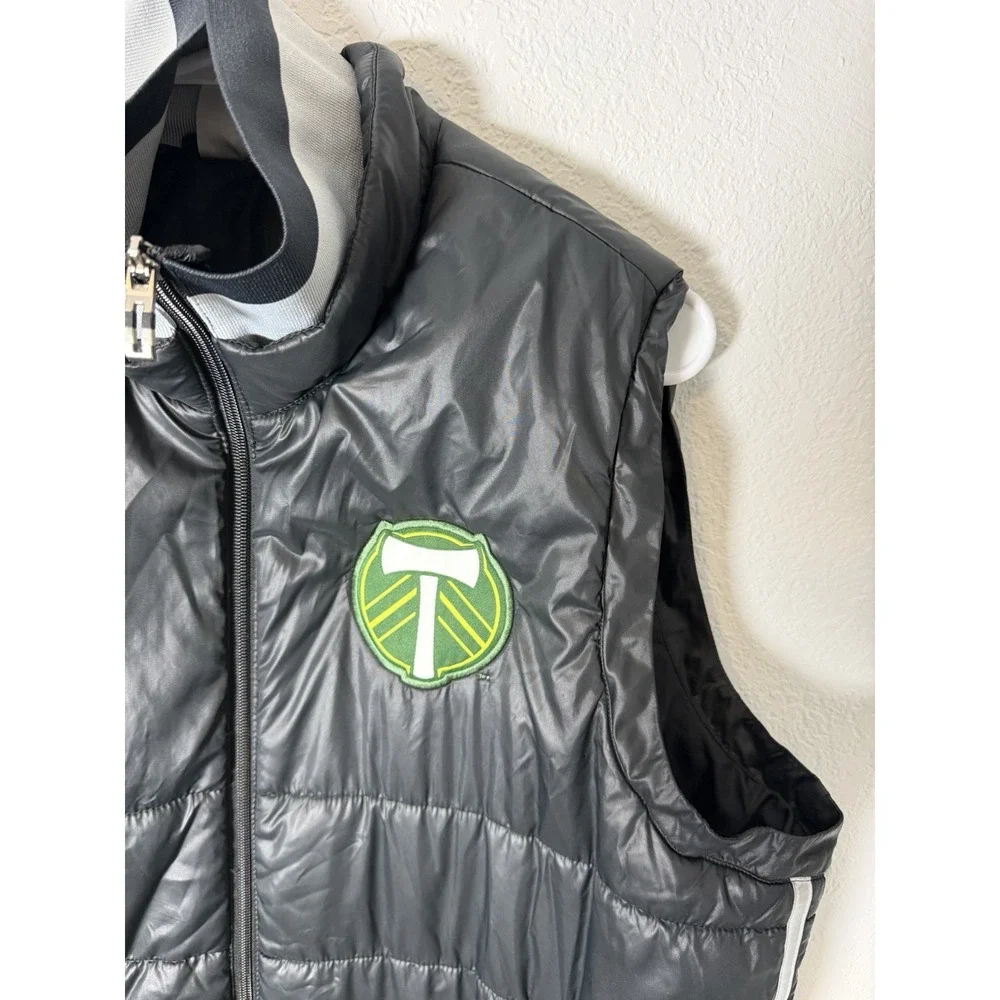 Portland Timbers‎ Adidas MLS Puffer Vest Black Size XL Sleeveless Zip Fan Jacket